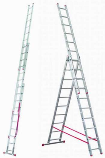 Лестница трехсекционная алюминиевая Кратон 3х9 ст.